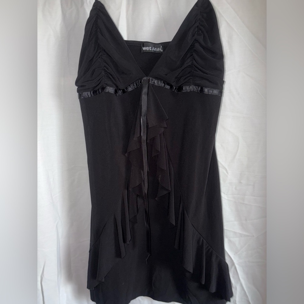 Wet Seal Black Shirt with Ruffle Accents